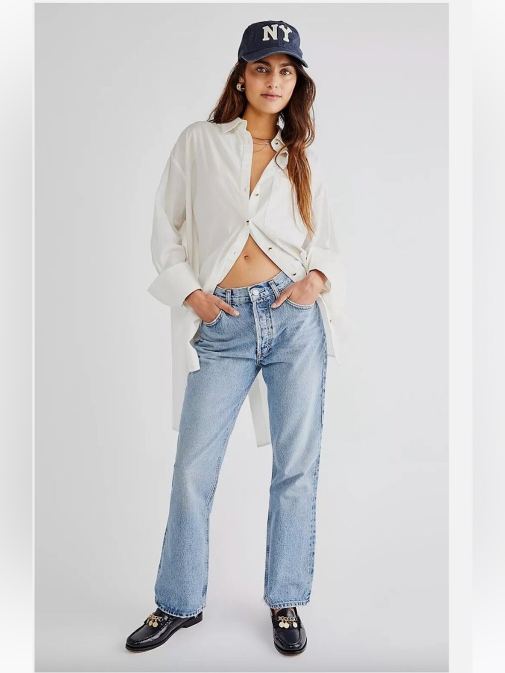 Agolde Mid Rise Relaxed Boot in Wireless M 100% Organic Cotton